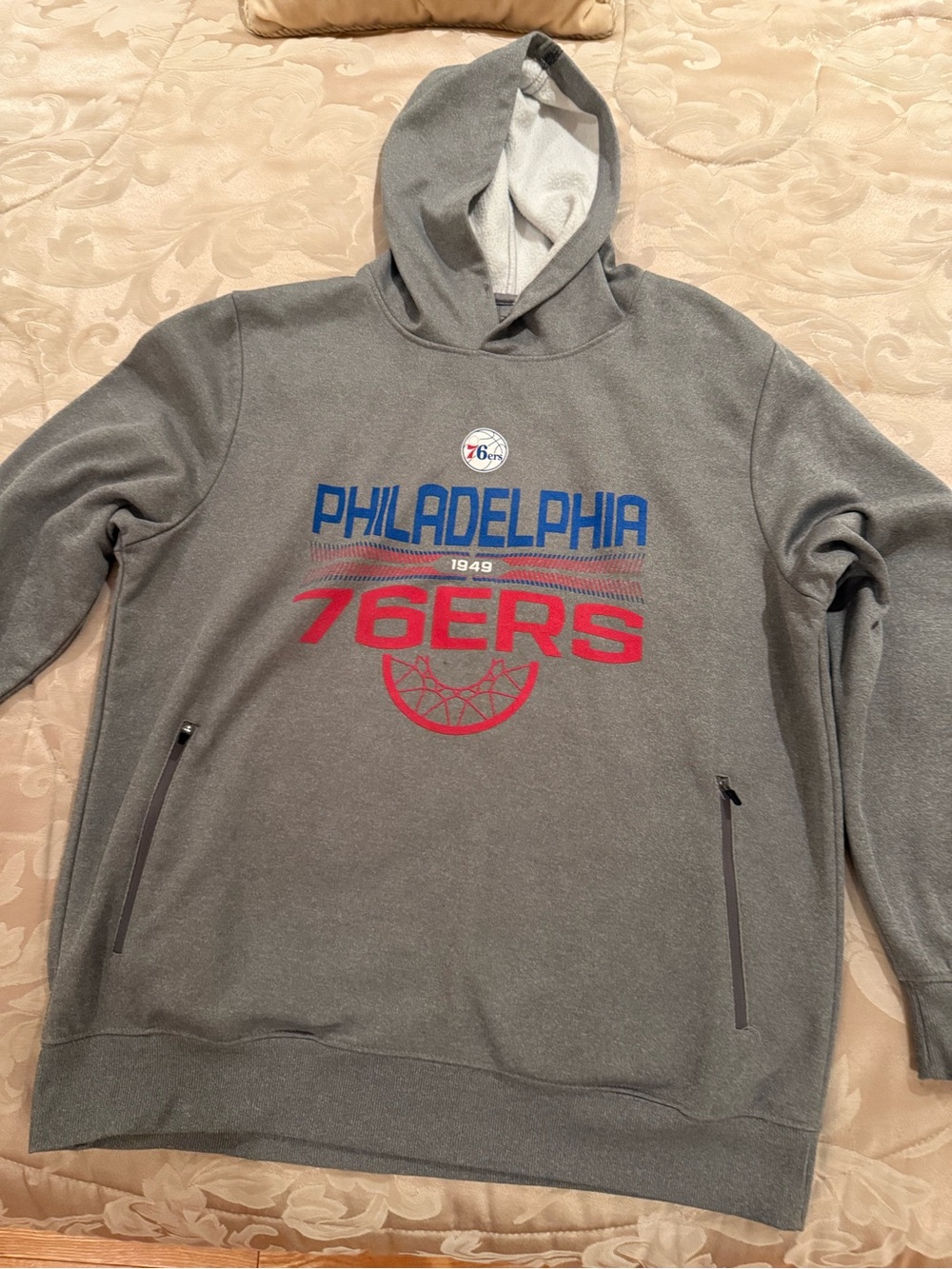 NBA Gray Philadelphia 76ers Crewneck Sweater with Blue & Red Logo